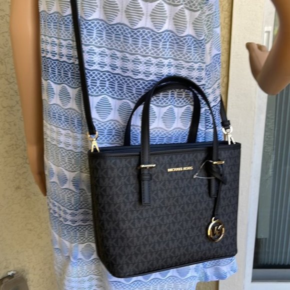 Michael Kors Jet Set Travel XS Carryall Tote Top Zip Tote Black - Picture 15 of 16